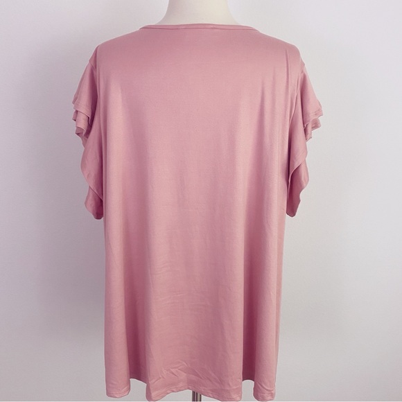 You & Me Double Ruffle Sleeve Knit Pullover Blouse Women’s Plus 1X Dusty Pink - Picture 6 of 9